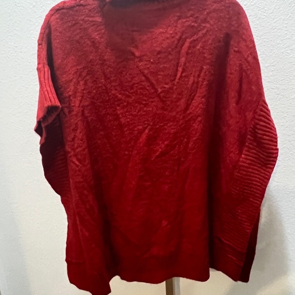 Loft Lattice Cable Turtleneck Poncho Red XS/S - Picture 6 of 6